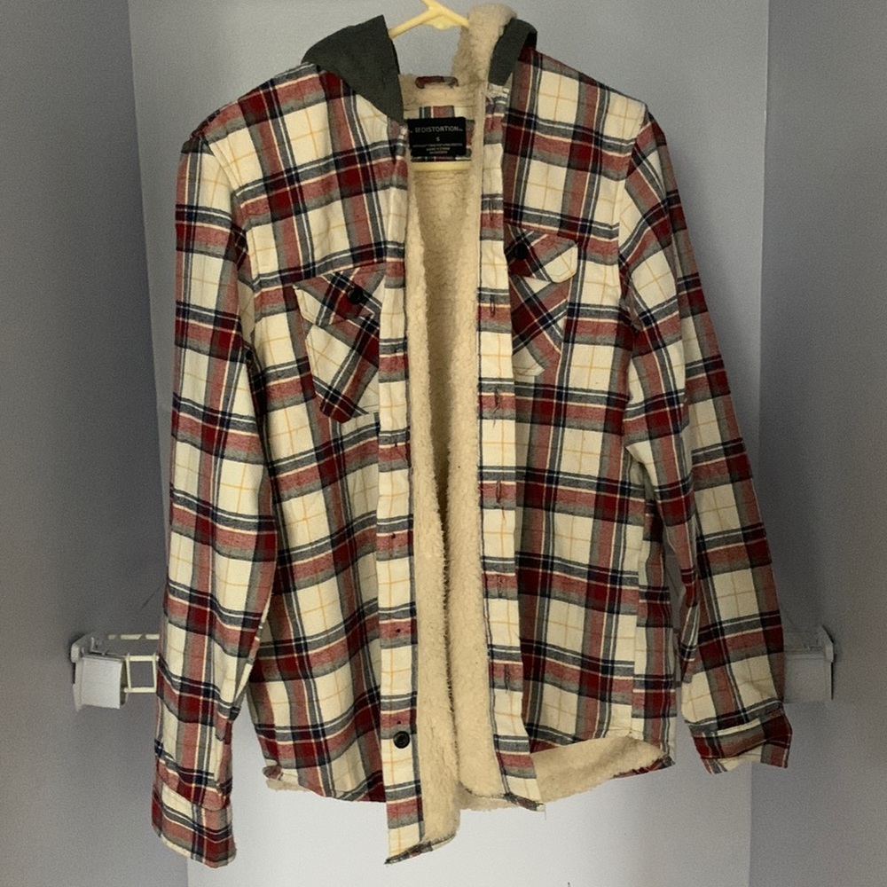 Size small multi-color plaid DISTORTION coat
